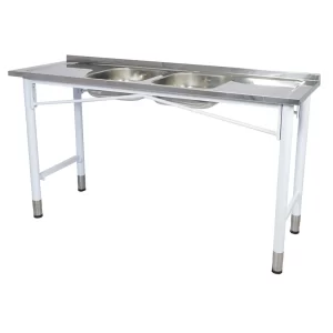 Pia Industrial Benfati Inox 430 160x53cm Pés Pintados Concretada com 2 Cubas 817
